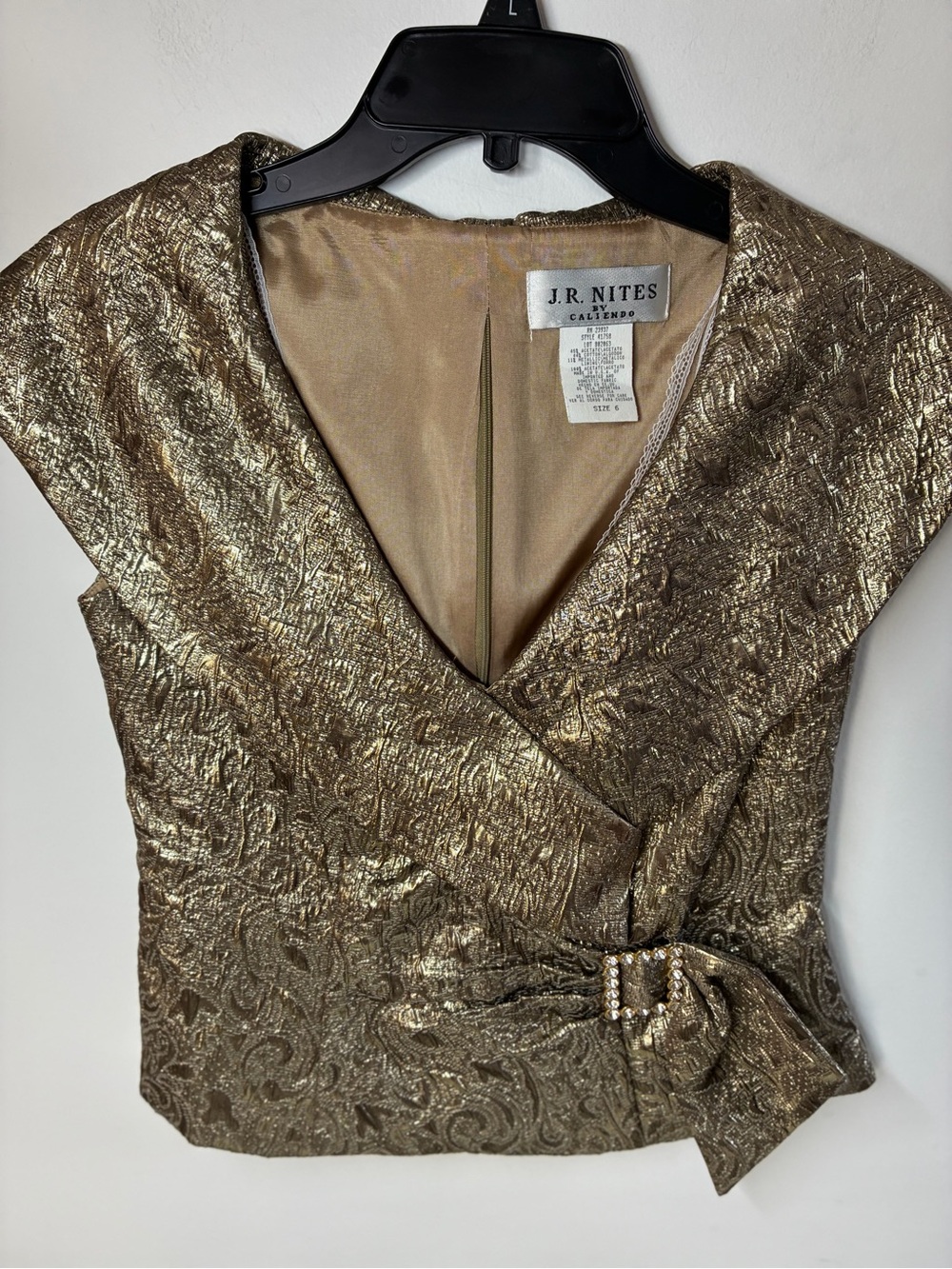 J.R. Nites Metallic Gold Brocade Wrap Blouse